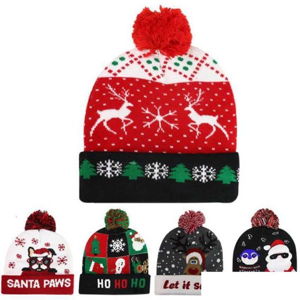 Lenços estilo led natal chapéus de malha crianças mãe inverno quente gorros cervos papai noel cloghet bonés fawm entrega de gota moda acesso dhrn7