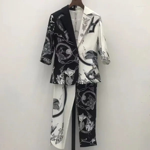 Frauen Zwei Stück Hosen Hohe Qualität Blazer Sets 2023 Herbst Anzug Frauen Vintage Prints Mäntel Dünne Capris Casual