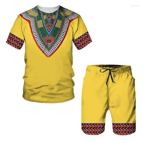 Men's Tracksuits Summer 3d Africano Impresso Casual Shorts Conjuntos de casais Roupas de tracksuit Trintage T camisetas masculina/feminina Conjunto