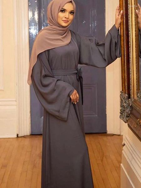 Roupas étnicas 10 cores muçulmano abaya capa completa ramadan vestido abayas islâmico dubai lace up vestido eid oração vestuário jilbab longo khimar