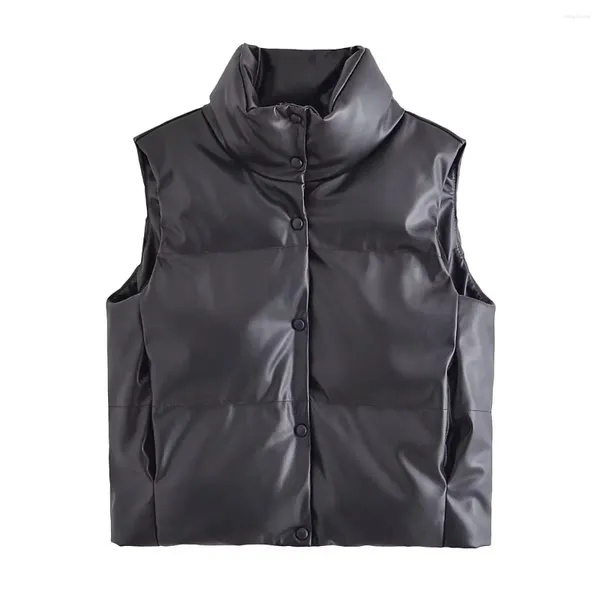 Gilet da donna SUFU moda invernale senza maniche giacca trapuntata in pelle artificiale canotta caldo cavallo PU gilet