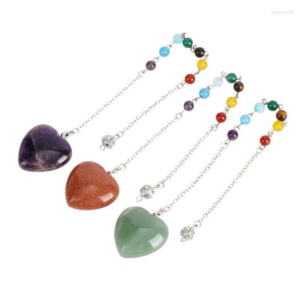 Collane a ciondolo cuore chakra cristallo pendolo per radolo divinazione reiki in pietra naturale ametiste