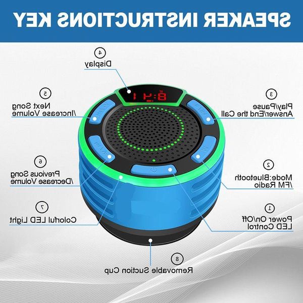 FreeShipping TWS Bluetooth Haut-parleurs IPX7 Étanche Portable Haut-parleur de douche sans fil avec affichage LED Radio FM Ventouse Jpveg