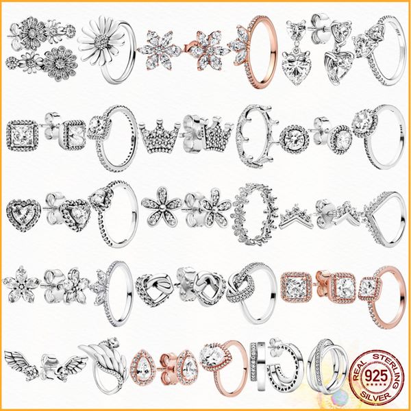 925 Sterling Silber Pandora Ring Ohrringe Glänzende Pflanzenprobe Clustering Threading Ohrringe DIY Kombination weibliche Geschenke für Frauengeschenke