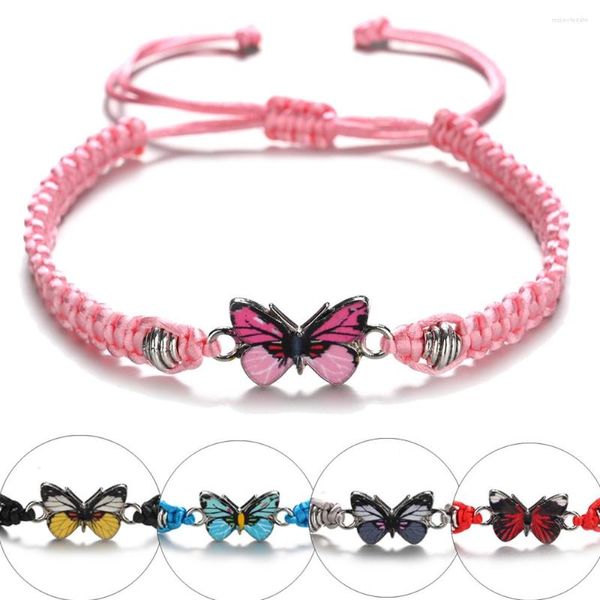 Bracelets de charme Estilo de verão Pulseira de borboleta colorida para meninas Jóias de corda ajustáveis ​​BFF Women BFF Presentes