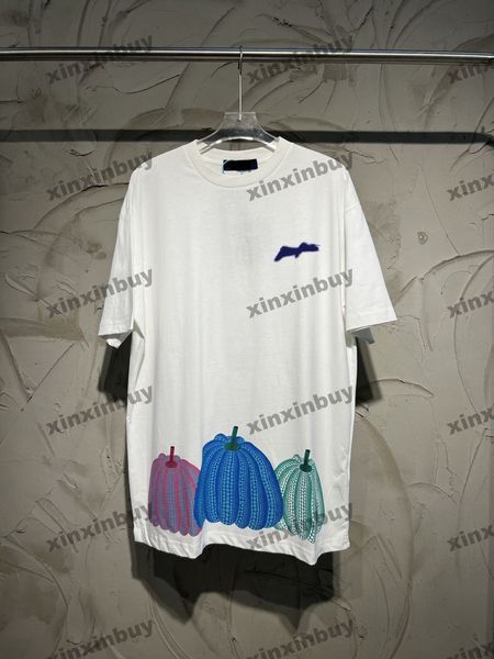 xinxinbuy Herren Designer T-Shirt 23ss Paris Bunter Kürbissaum Kurzarm Baumwolle Damen Schwarz Weiß Blau Grau XS-2XL