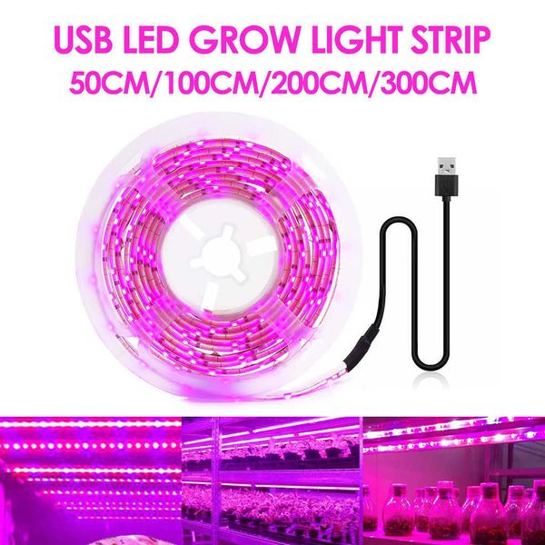 Luzes de cultivo 5V Planta LED USB Grow Light Full Spectrum Phyto Lamp 1m 2m 3m Strip for Seeds Flor Greenhouse Tent Hidropônica Plantas Iluminação P230413