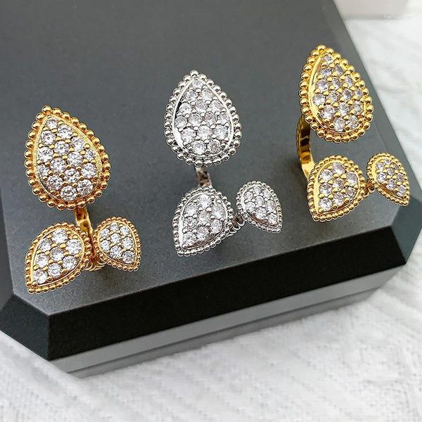 Anéis de cluster Sliver Color Cubic Zirconia Candy Anel para Mulheres Aberto Ajustável CZ Dedo Partido Casamento Declaração Jóias Bijoux