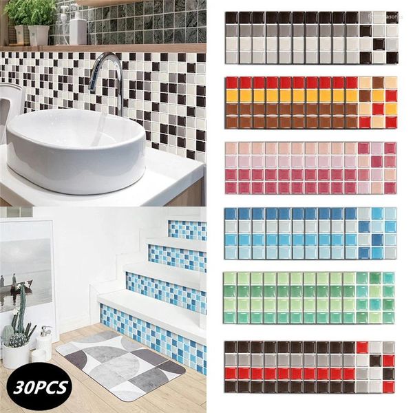 Wandaufkleber, 30 Stück, Mosaikfliesen, DIY, wasserdicht, für Badezimmer, Küche, Boden, selbstklebende Aufkleber