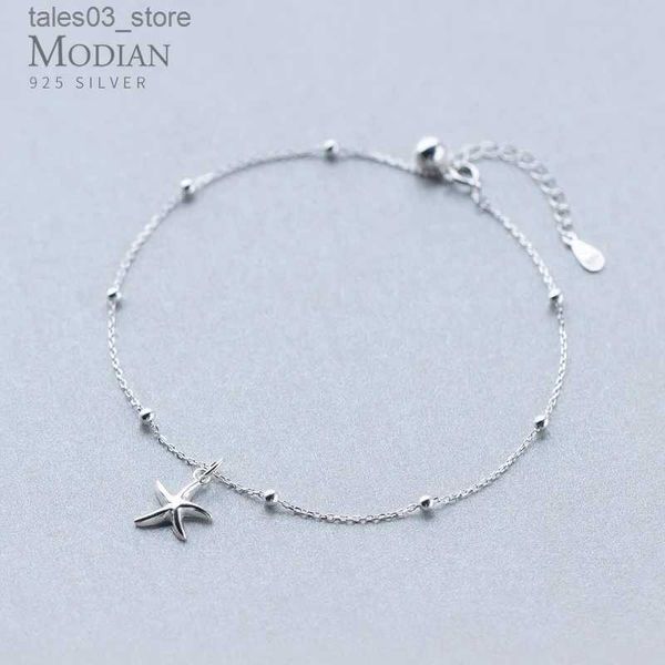 Tornozeleiras Modian Venda Quente Starfish Light Beads Anklet Chain para Mulheres Real 925 Sterling Silver Leg Chain Link Moda Fine Jewelry Presentes Q231113