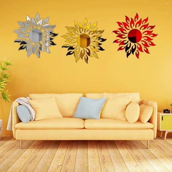 Adesivos de parede adesivos de espelho de flor do sol 3d tv background decor de decalque decalque decalque mural quarto decoração de banheiro