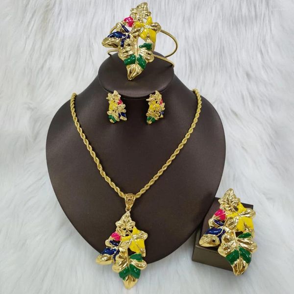 Colar brincos conjunto moda feminina jóias coloridas e anel bohemia para festa acessório de jóias brasileiras