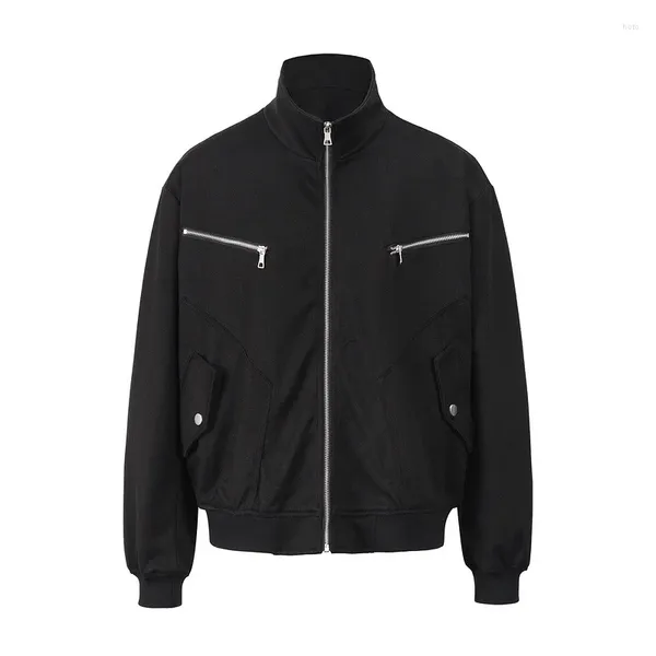Jaquetas masculinas alta rua cor sólida casaco oversize preto solto retro casual voando zíper jaqueta y2k gola masculina outerwear