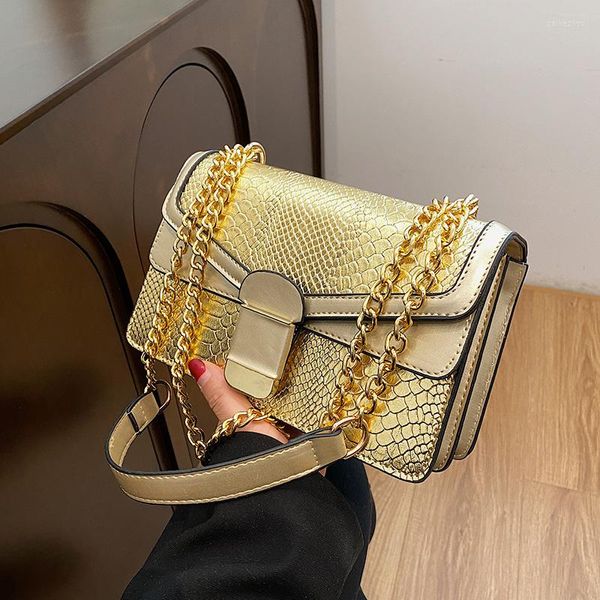 Borse da sera 2023 Borsa a tracolla in oro Catene Messenger Fashion Girls Borsa casual Semplice personalità per il tempo libero Piccola donna quadrata