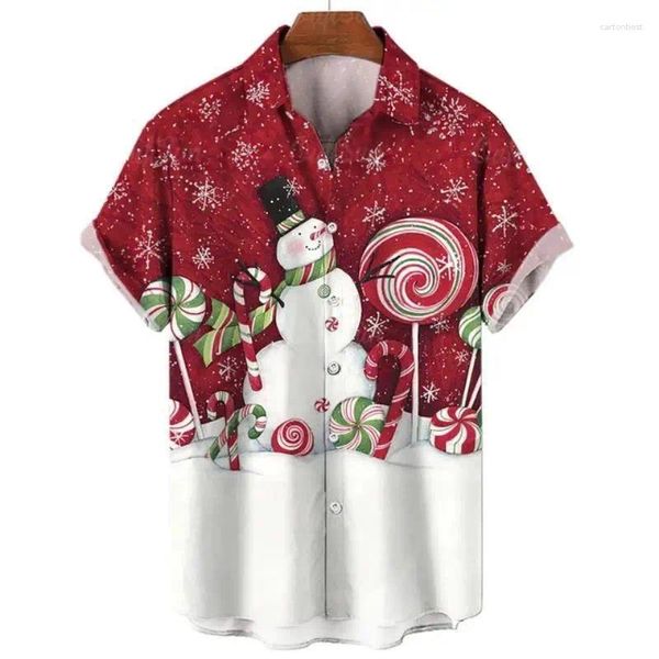 Camicie casual da uomo Natale Rosso Hawaiano Babbo Natale Pupazzo di neve Albero Moda Maniche corte Festa Estate Top Abbigliamento oversize