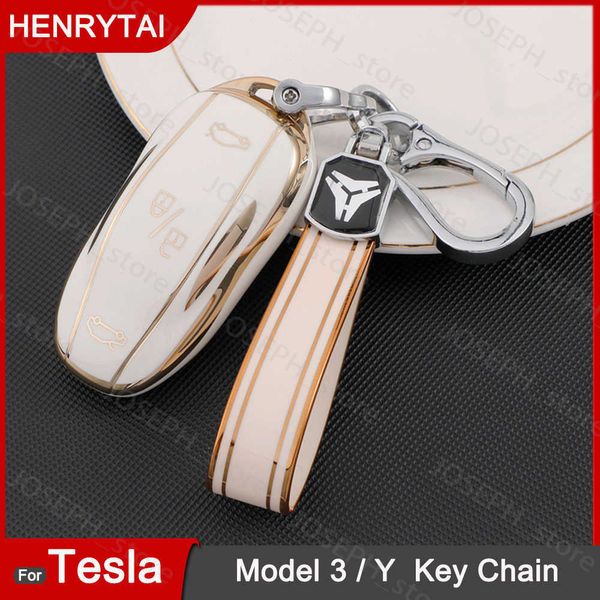 Schlüsselanhänger 2022 New Tesla Autoschlüssel Fall Zubehör für Modell 3 / Y Smart Remote Key Cover TPU Full Surround Protection Shell mit Schlüsselanhänger J230413