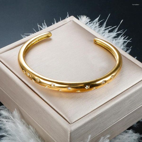 Bileklik 18 K Altın Kaplama Su Geçirmez Karınca Ücretsiz Kristal Zirkon Pave Shiny Star Cuff Bilezikler Kadınlar İçin Bangles Bilek Moda Takı