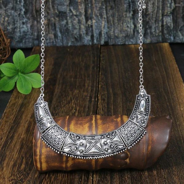 Anhänger Halsketten Vintage Ethnische Metall Geschnitzte Halskette Für Frauen Gypsy Choker Kragen Silber Farbe Afghanischen Türkischen Femme Festival Schmuck