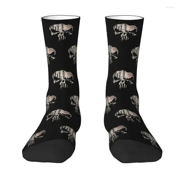 Herrensocken, niedlich, Vintage-Stil, Punishers, Skelett-Schädel-Kleid, Unisex, atmungsaktiv, warm, 3D-gedruckt, Crew