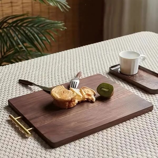 1 peça tábua de corte de madeira de nogueira preta com cabo de latão - tábuas de corte de cozinha de madeira para carne, queijo, pão, vegetais frutas-tábua de charcutaria
