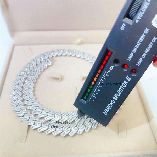 Colares de pingente passar testador de diamante de alta qualidade 925 prata esterlina 15mm largura baguete vvs moissanite diamante cubano link chain