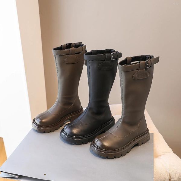 Botas infantis minimalistas de manga comprida moda 2023 outono inverno meninas fivela estilo britânico alto 4-15 anos ol