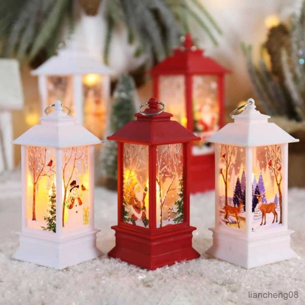 Velas de natal luz led neve veados lanterna luz do vintage castelo santa boneco de neve pendurado lanterna lâmpada ano novo festa decoração