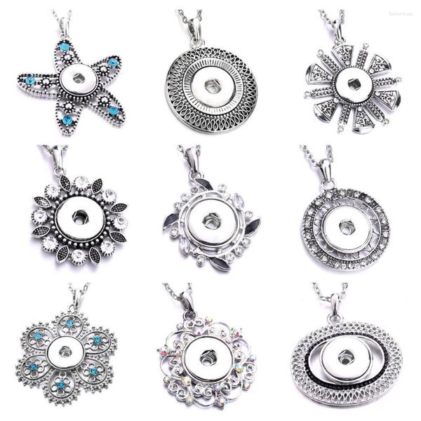 Anhänger Halsketten 10 Stück Druckknopf-Halskette 18 mm Metallknöpfe Schmuck Strass Blume Seestern