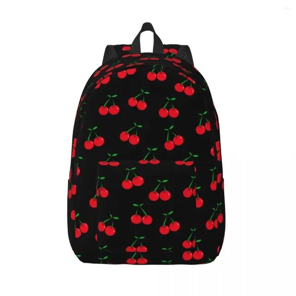 Sırt çantası kirazları siyah lezzetli meyve yemekleri erkek kız polyester bisiklet sırt çantaları baskı modern okul çantaları sırt çantası