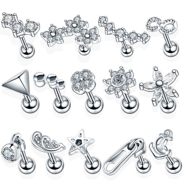 Stud 1 pz acciaio orecchio trago cartilagine piercing fiore di cristallo conchiglia orecchini a lobo bilanciere piercing orelha orecchio stud helix gioielli sexy P230411