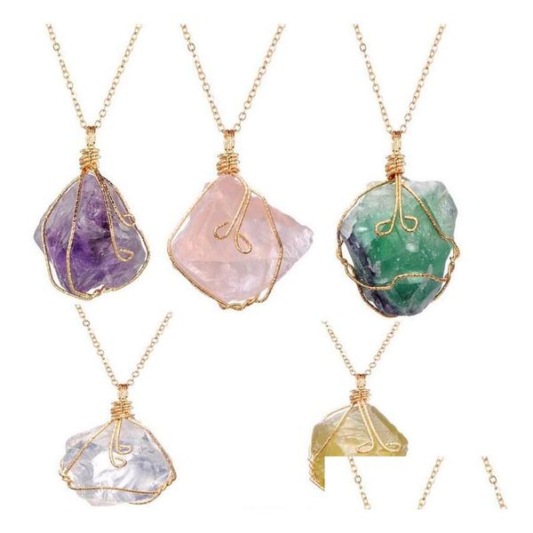 Großhandel 5 Farbe handgemachte Irregar Amethyst Citrin Anhänger Halskette Frauen Naturstein Kristall Quarz Fluorit Halsketten Schmuck Dro Dhvps