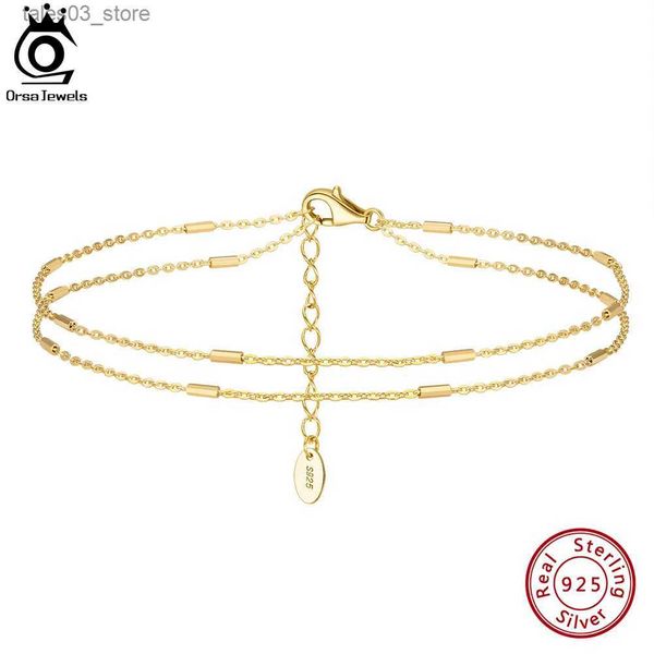 Cavigliere ORSA JEWELS Cavigliera a catena a strati con barra orizzontale Argento 925 Donna Bracciale a catena estiva con cinturino alla caviglia Gioielli SA35 Q231113