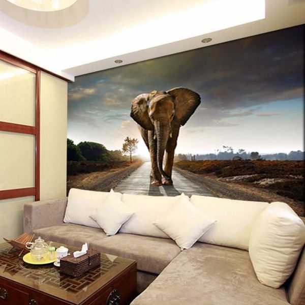Обои крупные животные слон Степи стереоскопические 3D росписи гостиной спальня