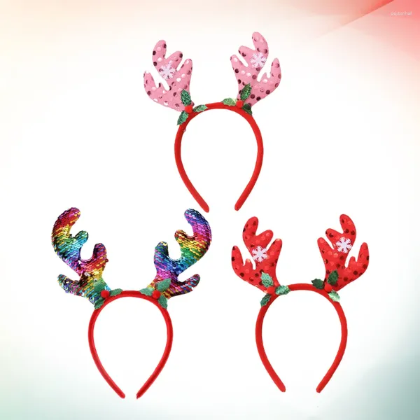Bandanas 6pcs Christmas Reindeer Antlers Headband Lantejoulas Elk Hair com acessórios de floco de neve para