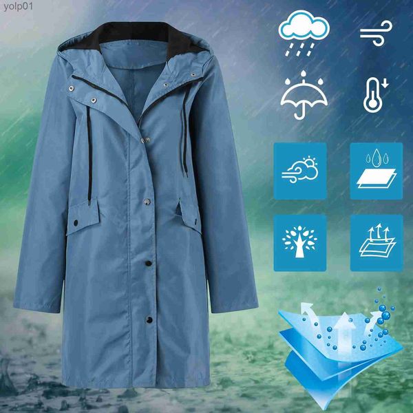 Trench da donna 2023 Trench da donna impermeabile giacca antivento escursionismo all'aperto solido cappotto di pioggia caldo all'aperto abbigliamento da alpinismo vestiti autunnaliL231113