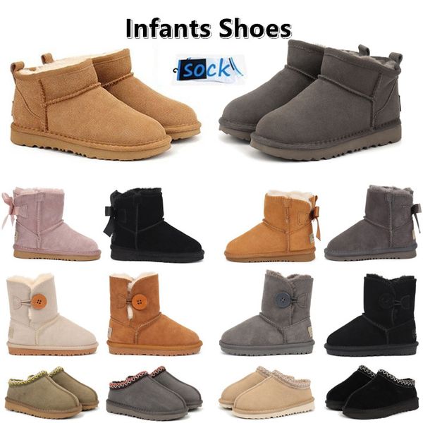 Designer Säuglinge Kinder Boots Kid Tasman Pantoffeln Kinder Schnee Winter Kleinkind Kinder Klassiker Ultra Mini Boys Booties Pel Kid Boot für Mädchen Baby mit Bögen Tazz