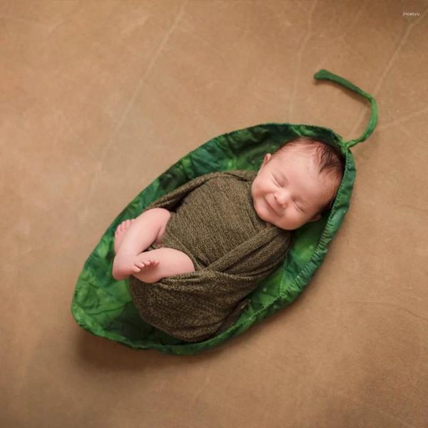 Cobertores DJ Grandes Folhas Verdes Posando Cobertor Nascido Bebê Pogal Adereços Cesta Macia Enchimento Fundo Po Shoot Acessórios