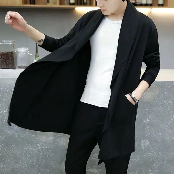 Мужские траншевые пальто осенние моды в корейском стиле с длинным пальто капюшоном, абриго Hombre Punk Hip Hop Cardigan повседневная уличная одежда Cape 230413