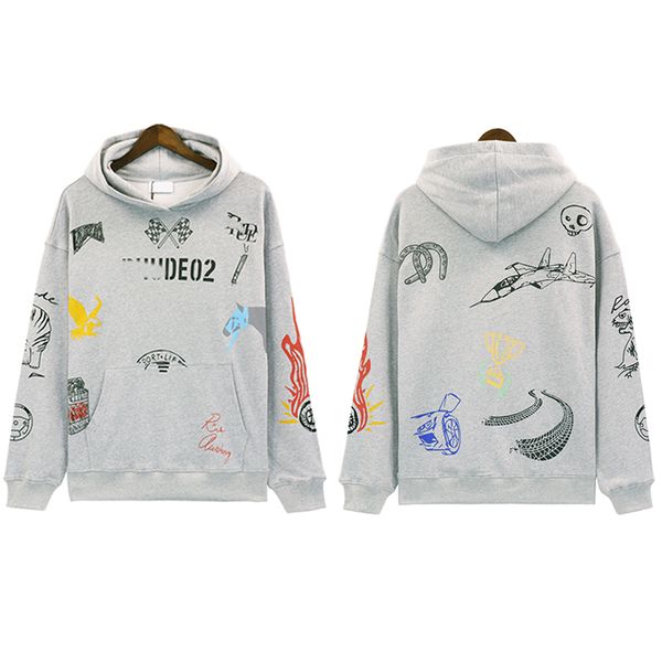 Grizzly Hoodie Rhude Designer Sweatshirt Resim Tarzı Erkek ve Kadınların Gevşek Kırışıklık
