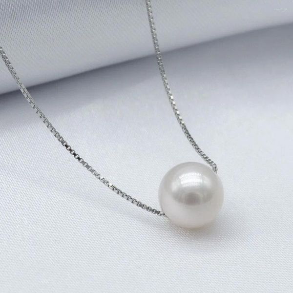 Ciondoli Collana con ciondolo di perle Rotondo naturale Argento d'acqua dolce Diametro 8-9 mm Regalo semplice per ragazze