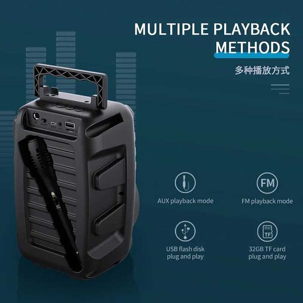 Alto-falantes portáteis Novos poderosos alto-falantes Bluetooth Bluetooth Wireless Wireless Bass Box com luzes legais AUX USB FM Playback Celebrat 0s-07