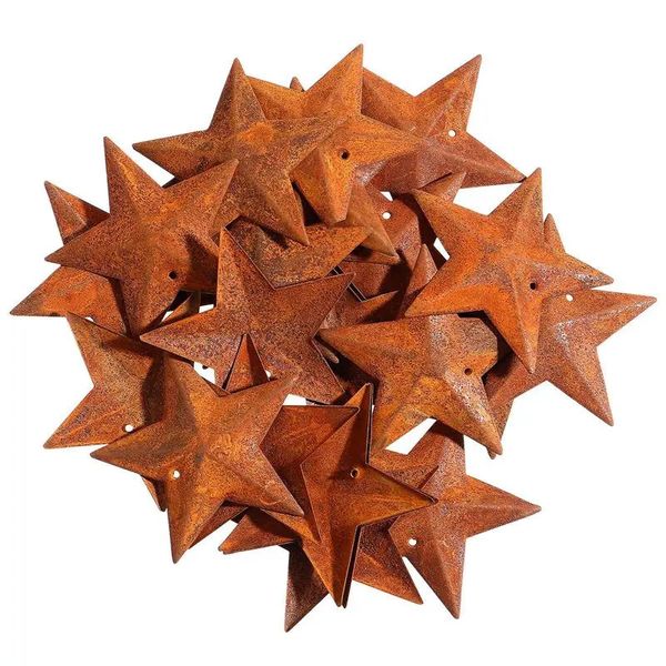 Decorazioni natalizie 150 pezzi 4,5 cm Stelle Fienile arrugginito Albero arrugginito in miniatura Ornamenti natalizi Fai da te Mini Decorazioni vintage Forma di metallo Stelle pendenti 231109