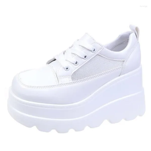Платье обуви летние белые кроссовки платформы Платформа дышащие пустые осенние кусочки насоса на каблуках