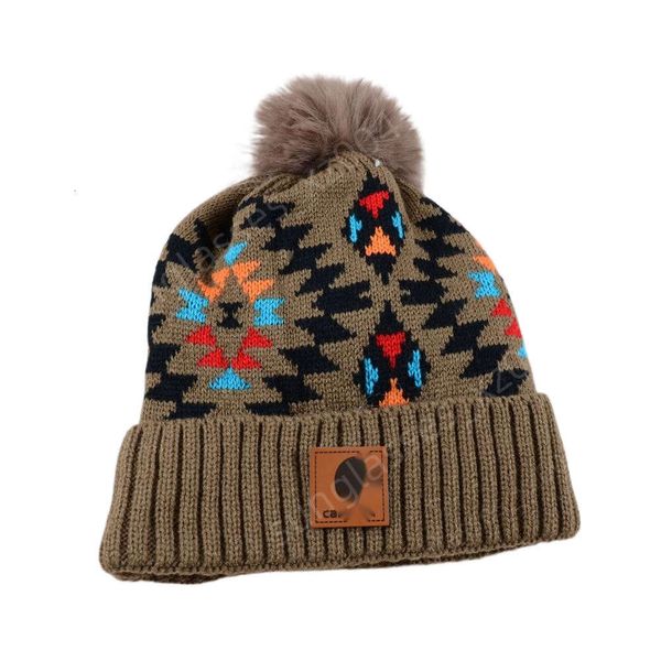 Carharttlys Beanie-Mütze, Designer-Originalqualität, warme Wintermütze, böhmische, bunt bedruckte Wollknäuel-Strickmütze, Trend, vielseitige Freizeit-Pullover-Mütze