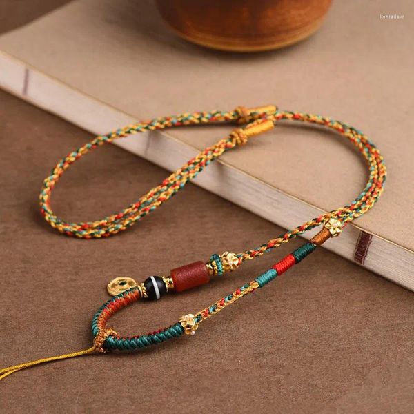 Colares de pingente tibetano mão tecido decote colar corda cera de abelha jogar buda marca thangka com cordão étnico acessório jóias