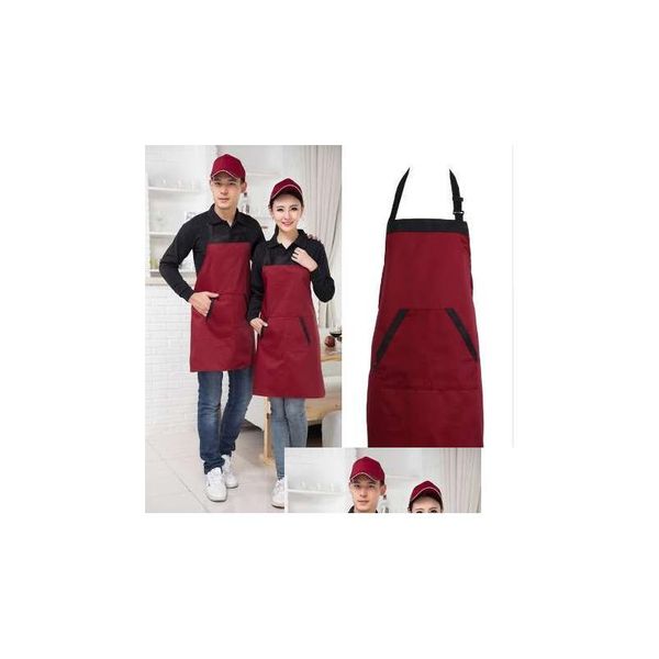 Schürzen Schwarz Rot Küchenschürze Chefkoch Kochen Catering Neckholder-Lätzchen mit 2 Taschen ärmellose Schürzen für Damen Herren Drop-Lieferung nach Hause G Dhgja