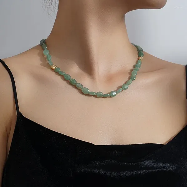 Collane con ciondolo Ottone Perline di pietra verde naturale Collana girocollo Gioielli da donna Punk Designer Runway Abito raro Boho Giappone coreano