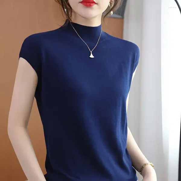 Maglioni da donna Canotta con fondo a collo alto e mezzo collo da donna con fodera in seta ghiacciata Camicia sottile e alla moda in maglia bianca sottile