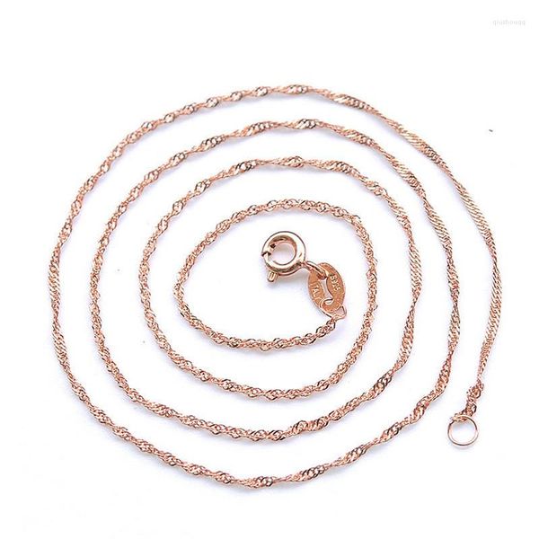 Catene Genuine 14K Rose Gold Water-wave Chain 45 Cm Collana Donna Uomo Bohemia Geometric Collane Bijoux Femme Collares Mujer