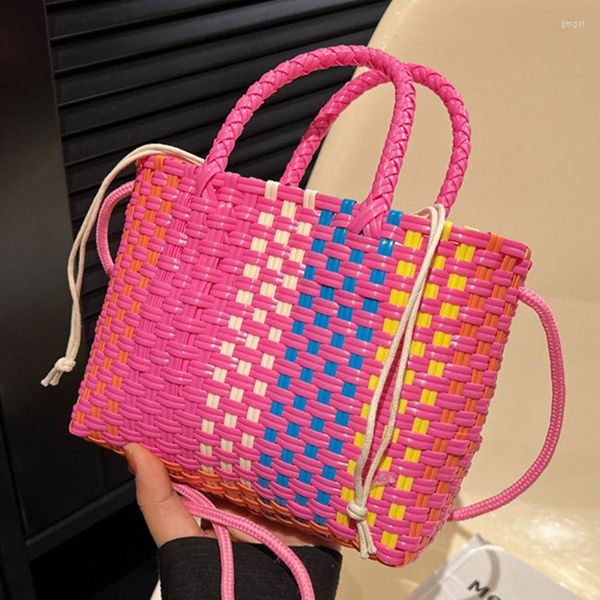 Abendtaschen Marke Design Weave Handtasche für Frauen Stroh Bunte Kupplung Kleiner Korb Damen Umhängetasche Sommer Weibliche Schulter